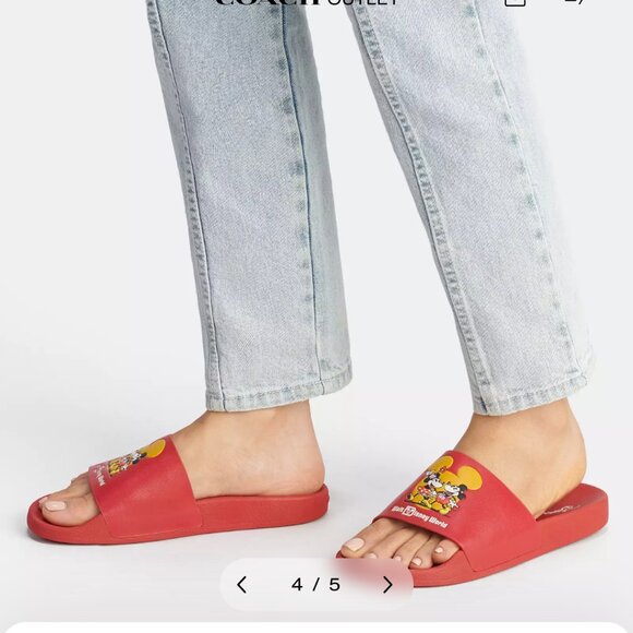 Disney X Coach Sport Red Slide With Mickey Mouse And Minnie Mouse Motif Size: 9 - Picture 1 of 14
